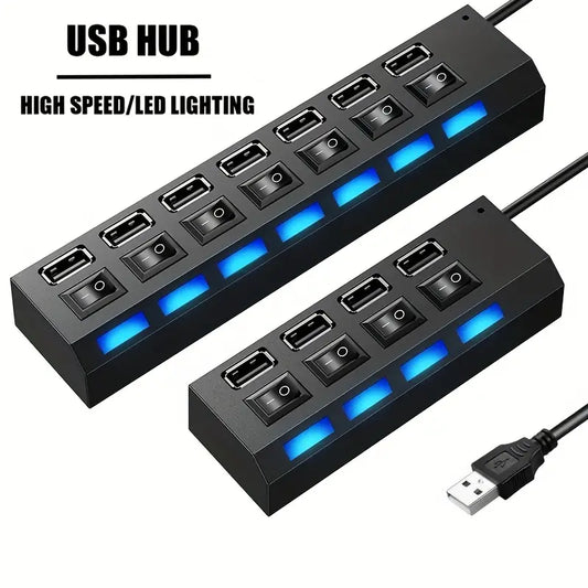 4 Ports LED USB adapter Hub Power on/off switch for PC/Car/console